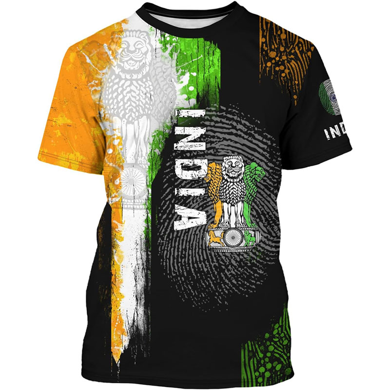 India Flag Print T-shirt Men's - Summer Clothing India reseña y precio